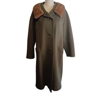 Vintage 50s wool coat with mink fur trim and satin trim lining.